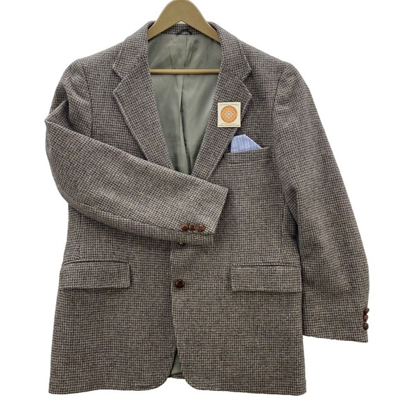 VTG Levi Strauss Tailored Classic Wool Tweed Sport Coat 2 Leather Button Men 44R - Picture 1 of 16